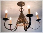 5 Arm-W/Down Pennsylvania German Single Cone Chandelier, custom perforated art included